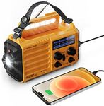 Mesqool Wind Up Radio, Hand Crank Solar Radio with Torch/Flashlight and Reading Lamp, 5000 mAh Portable AM/FM Radio with USB Phone Charger, Rechargeable Emergency Radio with SOS Alarm and Compass