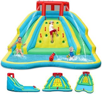 GOPLUS Château Gonflable avec Toboggans& Pataugeoire avec Canon à Eau, Mur d’Escalade, Aire de Jeux Gonflable,Cadeau pour 3 Enfants de 3 à 10 Ans 160KG