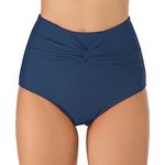 Joweechy Womens High Waisted Bikini Bottoms Vintage Twist Tummy Control Swim Shorts Swimming Briefs Swimwear Blue XL