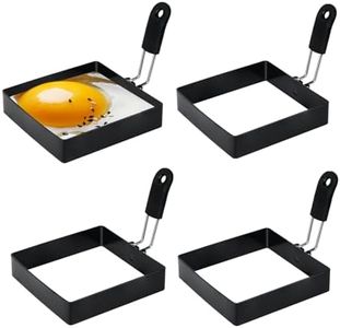 Beiskll Egg Rings for Frying Eggs, Square Egg Cooking Stainless Steel, for English Muffins Pancake, with Silicone Handle - Set of 4