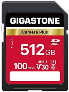 Gigastone 512GB SD Card, Camera Plus, V30 SDXC Memory Card High Speed UHD Video Compatible with Canon Nikon Sony Pentax Kodak Olympus Panasonic Digital Camera, with 1 Mini case