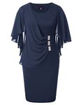 Hanna Nikole Women's Vintage Work Pencil Dress Chiffon Cape Dress Knee Length XL Navy Blue