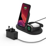 Belkin 3 in 1 Wireless Charging Station, 7.5W Wireless Charger for iPhone, Apple Watch and AirPods, Wireless Charging Dock, iPhone Charging Dock, iPhone 15, 14, 13, Apple Watch series 9, 8, 7 - Black