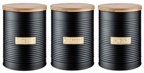 Typhoon Otto Tea, Coffee and Sugar Storage Canister with Bamboo Lid, Set of 3, Black, 1 Litre