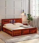 GR FURNITURE Solid Sheesham Wood King Size Bed with Storage & Multicolor Tiles Headboard for Bedroom, Lining Room, Hotel | Mattress Size: 78x72, (Honey Oak Finish)