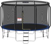 12FT Stainless Steel Trampoline, Outdoor Recreational Trampolines with Safety Enclosure Net and Ladder, Round Trampoline for Girls Boys Adults, Black+Blue