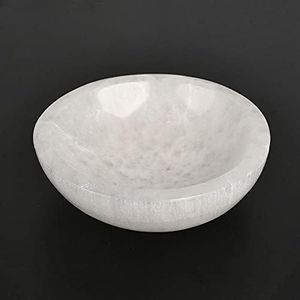 MOGEMT 4 Inch Selenite Bowl Hand-Carved Round Selenite Crystals Holder for Cleansing, Charging, Smudging, Healing, Decoration or Gift