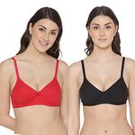 Tweens Women's Medium Padded Cotton Rich Full Coverage Bra | Wireless/Wire-Free | Seamless Molded | Everyday Bra | Multi-Way Straps Pack of 2 (Red-Black) - 32B