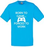 Born to Game?, Mens Printed T-Shirt - Azure/White M