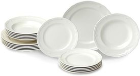 Villeroy & Boch Manoir 18-Piece Dinnerware Set, Plates & Bowls, Premium Porcelain, Made in Germany, White, Large