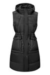 RISISSIDA Puffer Vest Women Long Puffy Quilted Hooded Sleeveless Jacket Black S