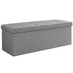 SONGMICS Storage Ottoman, Padded Foldable Bench, Chest with Lid, 120L Capacity, Holds up to 300 kg, for Bedroom, Hallway, Living Room, Light Grey LSF80GYX