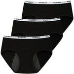 INNERSY Girls Period Pants Reusable Menstrual Underwear Cotton Teens Black Knickers Pack of 3 (12-14 Years, 3 Black)