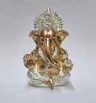 Gold Art India Ganesha Idol Ganesh for Car Dashboard Statue Ganpati Vinayaka Vinayagar Figurine Diwali Gifts Home Decor Luck, Success for Small Murti Puja Lord Gift Office Desk Room 3.5 Inches