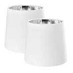 Navaris Table Lampshade - Set of 2 - Tapered Lamp Shades for E14 Light - Pair of Contemporary Modern Lampshades - White Linen with Silver Inner Lining