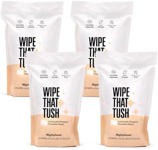 MightyGood. Wipe That Tush On-The-Go Flushable Wet Wipes - 4 Pack, 120 Wipes - Individually Wrapped Extra-Large Wipes with Aloe - Hypoallergenic & Unscented - Septic and Sewer Safe