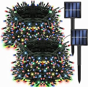 Dazzle Bright 2 Pack 200 LED 66 FT Multi-Colored Christmas Solar String Outdoor Lights, Solar Powered with 8 Modes Waterproof Fairy Lights for Bedroom Patio Garden Tree Party Yard Decoration