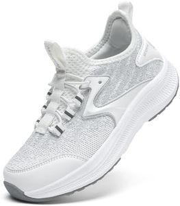 ARTOPEAK Kids Slip-On Sneakers with Arch Support Lightweight Orthopedic Athletic Tennis Shoes for Boys Wide Cushioned Running,Walking & Workout Sport Plantar Fasciitis White/Grey Size 1