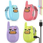 QNIGLO Walkie Talkies for Kids Rechargeable 4 Pack, Kids Watch Walkie Talkies for Girls/Boys with USB Batteries, 2 Way Radio FM Children Walky Talky for Kids' Gifts Toys with Wearable Strap Lanyard