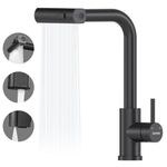 DAYONE Waterfall Kitchen Faucet Matte Black SUS304 Stainless Steel, 360 Rotatable Kitchen Sink Tap Single-Lever, Kitchen Water Mixer with Swivel Pull Out Spout, 2546