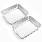Mini Oven Baking Tray Set of 2, Onader Deep Cake Tin Stainless Steel Baking Sheet Pans, Perfect for Rectangle Cake Lasagne Cookie Pizza, Flat Surface & Brushed Finished, Dishwasher Safe, 23x17x5cm