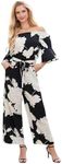 Love Welove Fashion Jumpsuits for Women, Floral Off Shoulder Ruffled Short Sleeve High Waist Wide Leg Pants Romper