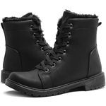 HEAWISH Ankle Boots for Women Winter Snow Boots Fur Lined Winter Shoes Leather Combat boots Womens, Black, 9