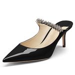 MIRAAZZURRA Women Heeled Mules Rhinestone Strappy Pointed Toe Mules Stiletto High Heels Slip On Bridal Sandals for Women 6.5cm US Size 7.5 Black