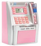 2024 Upgraded ATM Piggy Bank for Real Money for Kids Adults with Debit Card,Password Login,Bill Feeder,Coin Recognition,Saving Target,Balance Calculator,Electronic Savings Safe Machine Box (Pink)