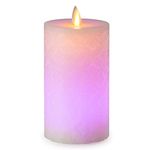 Flameless Candle, Real Wax LED Candle, Safety RGB Light, Run by 2 AA Batteries(not Included), Ivory Wax, D: 3.2'', H: 6.3'', Floral Pattern, Dancing Flame, Remote to Multi Color, 4H 8H Timer, Flicker