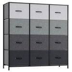 LLappuil 12 Drawers Dresser for Bedroom, Fabric Dresser Tall and Large Clothes Dresser Chest, Storage Tower for Closet, Living Room, Hallway, Nursery, Grey