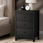 Oikiture Bedside Table with 3 Drawers Wooden Bed Side Table End Table Nightstand Black