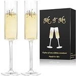 Mr and Mrs Champagne Flutes Set of 2,Bride and Groom Toasting Glass,Modern & Elegant,Unique Gifts for Wedding, Anniversary,Engagement,Christmas, Birthday,7oz Square Crystal Champagne Glasss