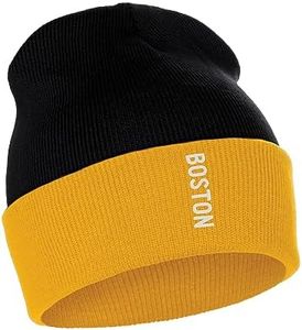 Daxton Vertical USA Cities Cuffed Beanie Winter Knit hat Skully Cap, Boston BlackGold White