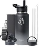 BUZIO 32oz Vacuum Insulated Stainless Steel Water Bottle with Straw Lid Carrying Pouch, Double Wall Sweat-Proof Bpa Free Travel Thermo to Keep Beverages Cold for 48 Hrs Or Hot for 24 Hrs