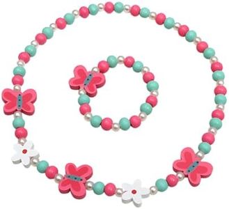 LuLiyLdJ Bijoux Enfants Fille, Collier Enfant Fille, Bijoux Fille, Bois Coloré Enfants Ensemble de Bijoux,Princesse Collier Bracelets Set PapillonPerles Collier et Bracelet Cadeaue, 2 pièce