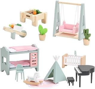 Ensemble de Meubles de Maison de Poupée en Bois, Ensemble de Meubles en Bois et en Plastique, Ensemble de Patio et de Chambre de Bébé,20 Pcs Accessoires de Maison de Poupée,Jouets Pour Garçons, Filles