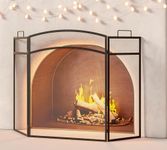 CALIDOLA 3 Panel Fireplace Screen 48"" W x 29"" H Modern Foldable with Wrought Metal Decorative Mesh,Arch Heavy Duty Fire Spark Guard Cover for Home Decor Indoor, Black, C6600