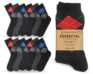 SMG® Mens 12 Pair Pack Cotton Casual Smart Design Argyle Contrast Heel Thin Stripe Socks (6-11)