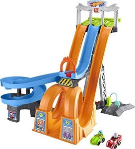 Fisher-Price Little People Toddler Toy Hot Wheels Racing Loops Tower Race Track with Stunt Ramp & Sounds for Pretend Play Ages 18+ Months​