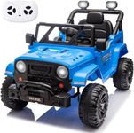 Sopbost 12V 7Ah Long-Lasting Battery Ride-On Truck with Remote, Bluetooth Music Player, LED Headlights, Light Bar, Iron Suspension, 3.5MPH 2WD Electric Vehicle for Kids 3-5 Years, Blue