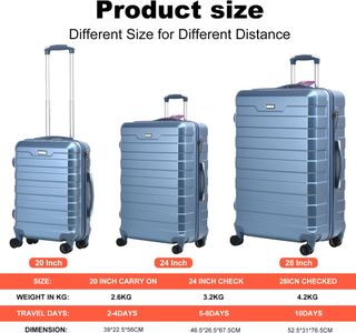 RMW Cabin Suitcase Set, Ice Blue – Hard Shell, Lightweight, 4 Spinner Wheels, TSA Lock, 20" x 2