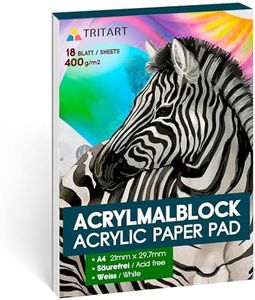 TRITART Carnet de Dessin pour Peinture Acrylique 400g/m² - A4 - Bloc de 18 Feuilles pour Acryl - Papier Dessin pour Peinture - Cahier de Dessin