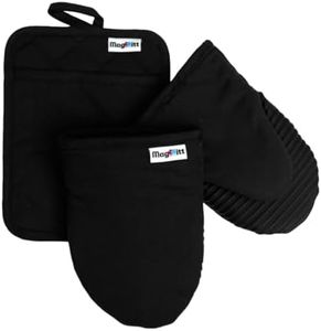 MagMitt Magnetic Oven Mitts and Pot Holder Set, 3 Piece Silicone Oven Mitts Heat Resistant to 500F, Hot Pad with Magnetic Storage, Premium Cotton, Non-Slip Kitchen Mitts & Gloves, (Black Licorice)
