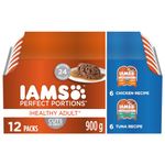 IAMS Perfect Portions Healthy Wet Cat Food Adult Grain Free Cuts in Gravy - Chicken and Tuna, 12CT Multipack, 75g Tray