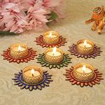 TIED RIBBONS Set of 6 Multicolor Florals Tealight Candle Holders for Diyas Diwali Decor Centerpieces Votives - Diwali Decorations Items for Home Decor