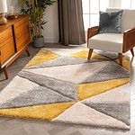 TAUHID CARPET - THE ART OF WEAVING WITH DEVICE OF TC Handwoven 3D Carved Super Soft Collection Modern Rectangular Area Rug, Carpet 4X6 Feet Silver Grey Musturd Yellow 3D.