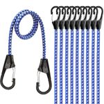 Heavy Duty Bungee Cords with Carabiner Hooks: 30”(76cm) Blue Elastic Rubber, UV-Resistant, Scratch-Free, 10-Piece Set – Ideal for Roof Racks, Trailers, Boats, Camping, Home, and Travel for All Users