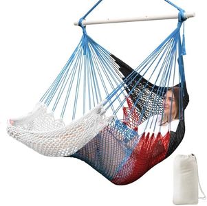 Chihee Handwoven Cotton Hammock Chair Large Hanging Rope Chair 7.9ft with Detachable Strong Metal Spreader Bar, Breathable Net Swing Seat Color Blocking, Portable with Carry Bag, Indoor Outdoor Use