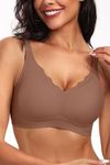 Vertvie Wireless Bras for Women No Underwire Comfort Seamless Bra with Lift and Support Jelly Strip Adjustable Straps Bra Sleep Bra(Medium,Coffee)